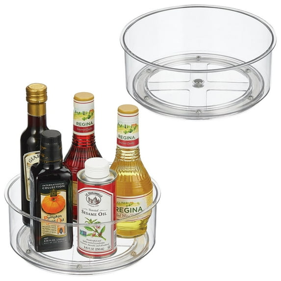 mDesign Lazy Susan Turntable Spinner for Kitchen and Bathroom - 2 Pack, Clear