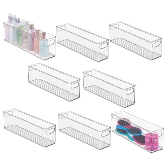 mDesign Linus Plastic Bath Vanity Storage Organizer Bin with Handles, 8 Pack, Clear