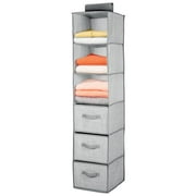 mDesign Long Fabric Over Closet Rod Hanging Organizer, 6 Shelves - Gray