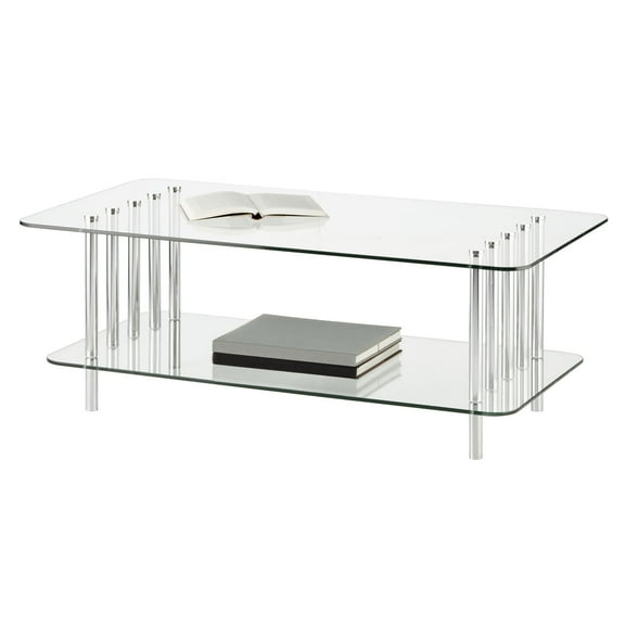 mDesign Long Metal and Glass Top Rectangular Coffee Accent Table - Clear/Chrome