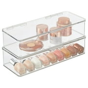 mDesign Long Plastic Cosmetic Storage Organizer Box, Hinge Lid, 2 Pack, Clear