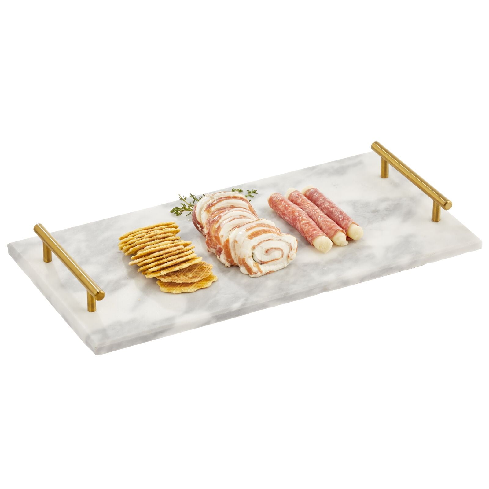 Rectangular Gray Marble Serving Tray with Gold Handles