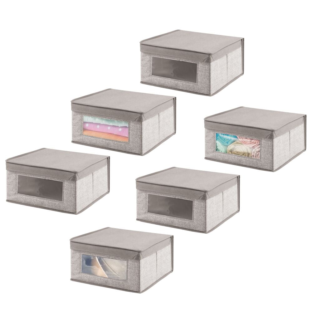 mDesign Medium Fabric Closet Storage Box, Front Window/Lid, 6 Pack