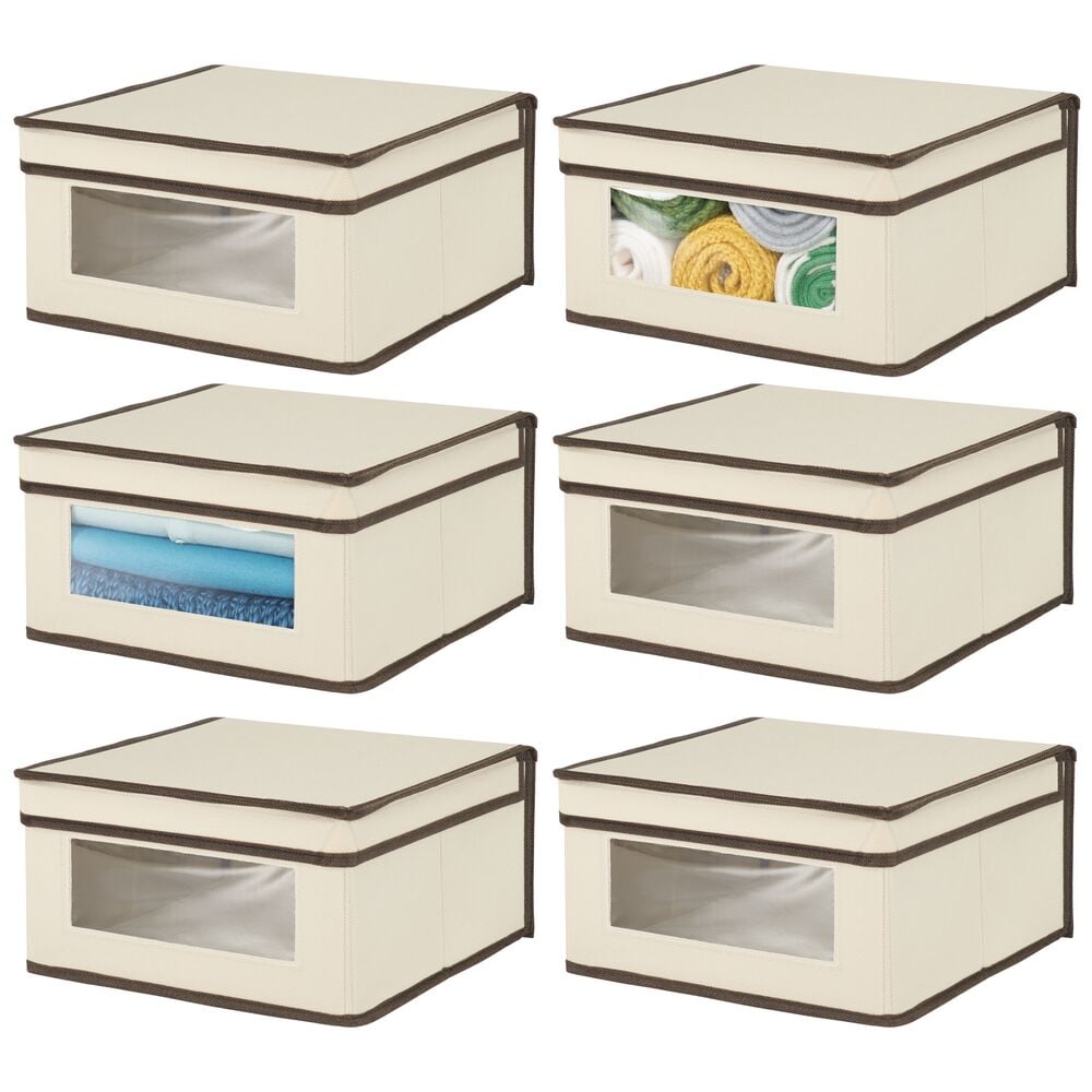 mDesign Medium Fabric Closet Storage Box, Window/Lid, 6 Pack, Cream