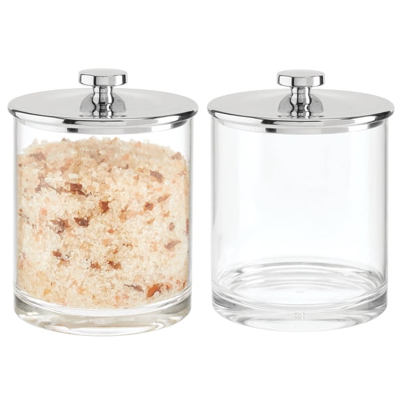 mDesign Medium Round Acrylic Apothecary Canister Jars - 2 Pack - Clear/Chrome
