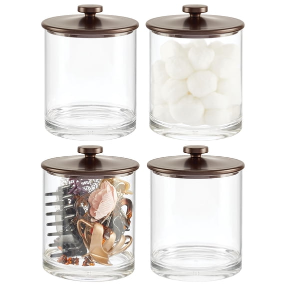 mDesign Medium Round Acrylic Apothecary Canister Jars - 4 Pack - Clear/Bronze