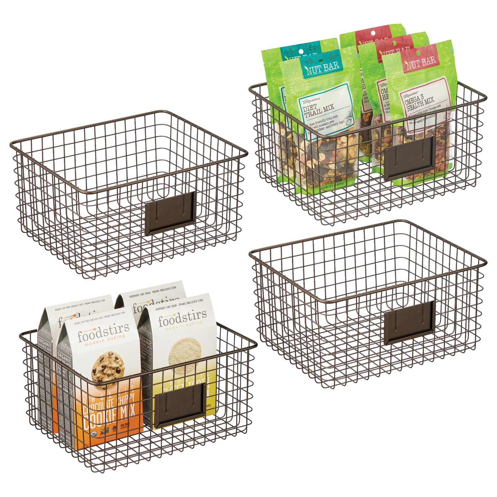 mDesign Medium Steel Kitchen Organizer Basket with Label Slot, 4 Pack