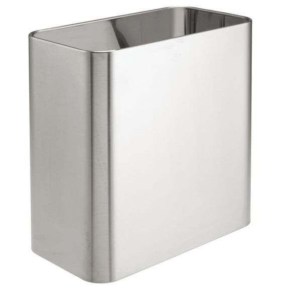 mDesign Metal 2.4 Gal. Bathroom Trashcan Wastebasket Garbage Bin, Brushed Chrome