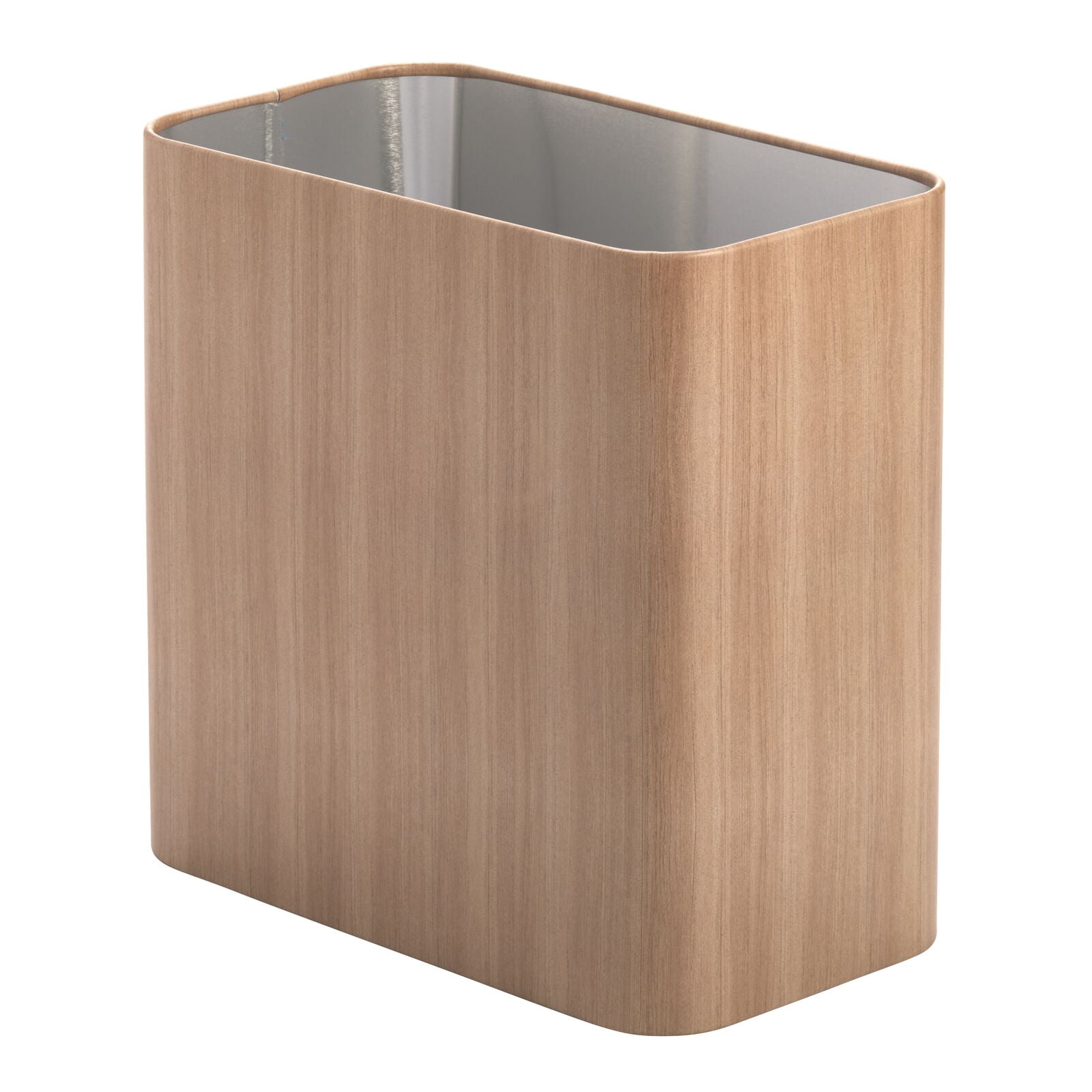 mDesign Metal 2.4 Gallon Bathroom Trashcan Wastebasket Garbage Bin, Oak ...