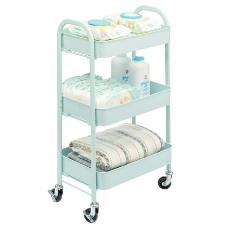 mDesign Metal 3-Tier Rolling Utility Storage Carts, 4 Caster Wheels, Mint Green