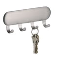 thumbnail image 1 of mDesign Metal Adhesive Wall Mount Key Rack Holder Organizer, 4 Hooks - Brushed, 1 of 5