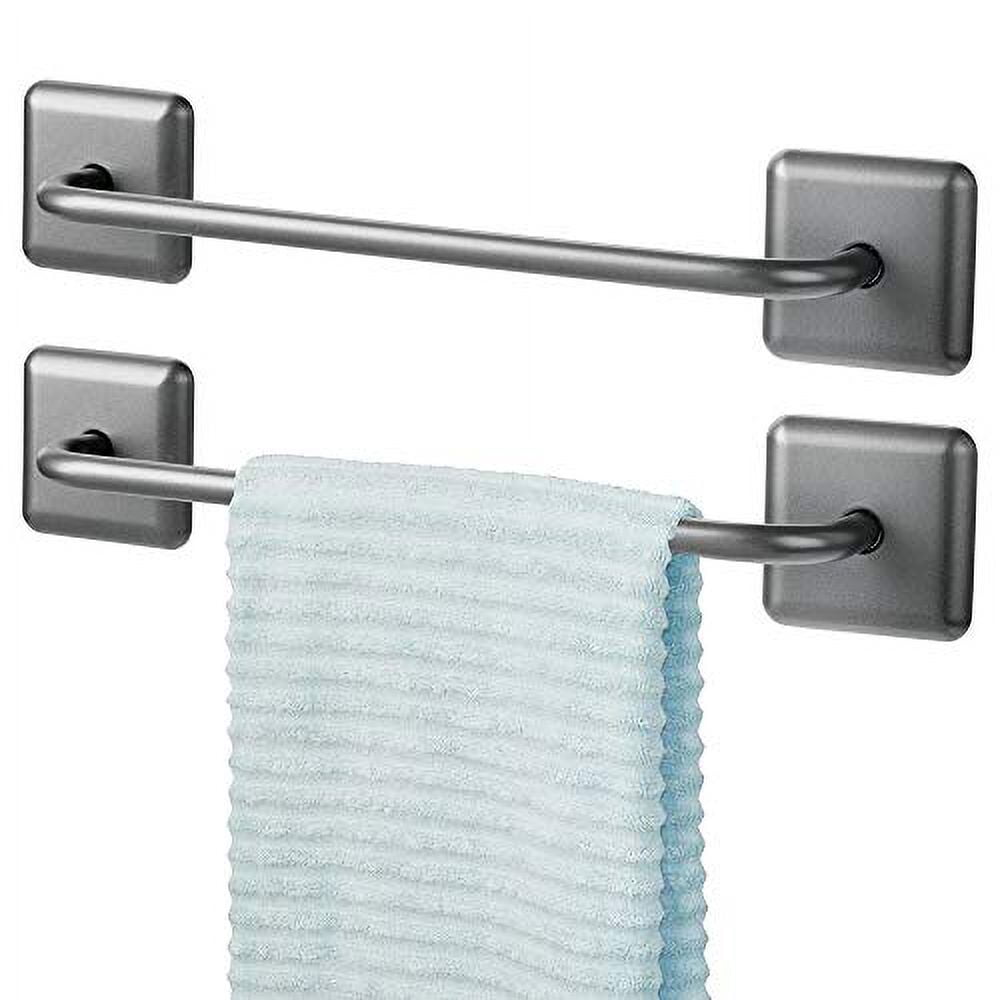 mDesign Metal Bathroom Storage Towel Bar with Strong Self Adhesive Holder Rack for Hanging Washcloths Hand Face Towels in Main or Guest Powder Rooms 2 Pack Graphite Gray Walmart