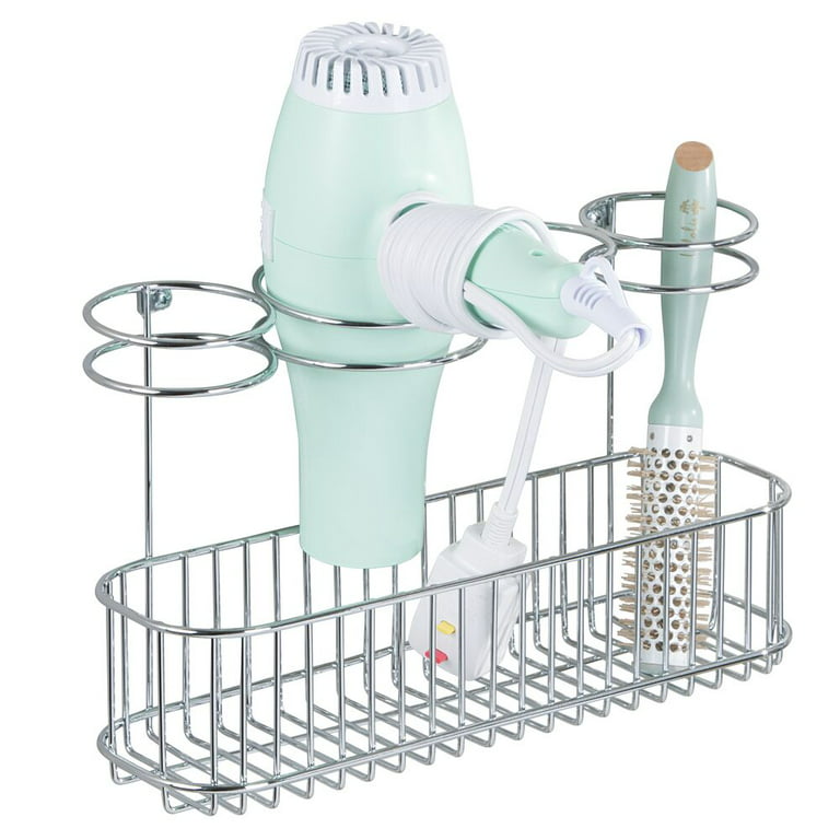SunnyPoint Metal Wire Over Door/Wall Mount Hair Care & Styling Tool  Organizer - Bathroom Storage Basket for Hair Dryer, Flat Iron, Curling  Wand, Hair Straightener, Brushes - Holds Hot Tools 4 Sections Silver