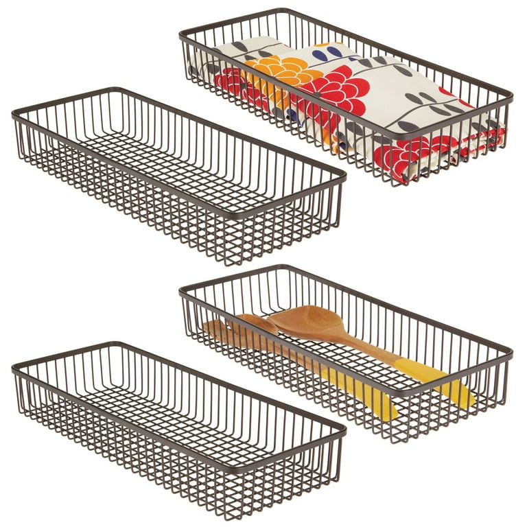 mDesign Metal Farmhouse Kitchen Cabinet Drawer Organizer Basket, 4