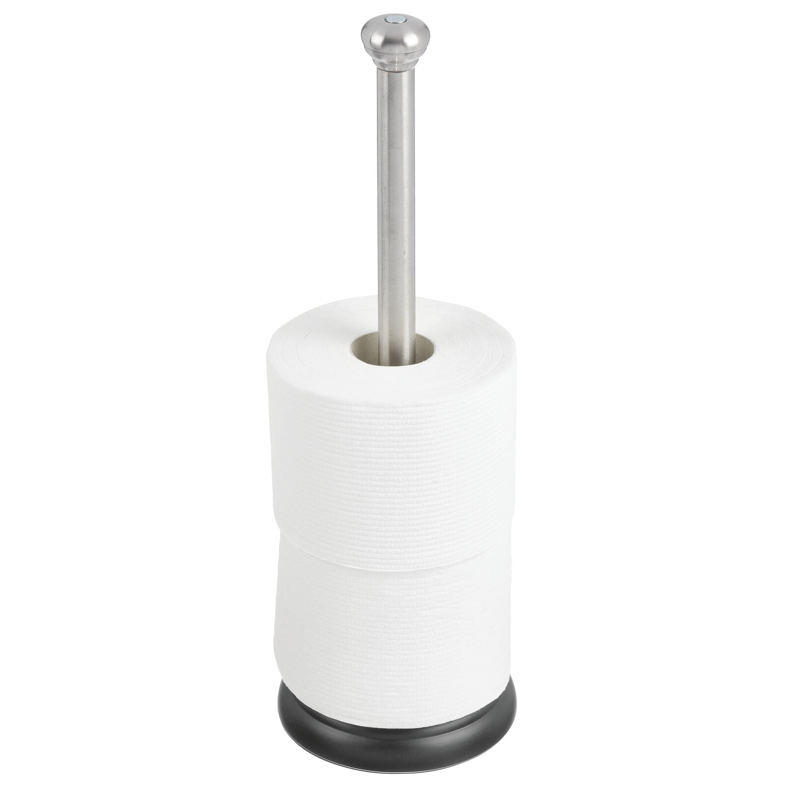 mDesign Metal Free-Standing Toilet Paper Holder - Brushed/Black