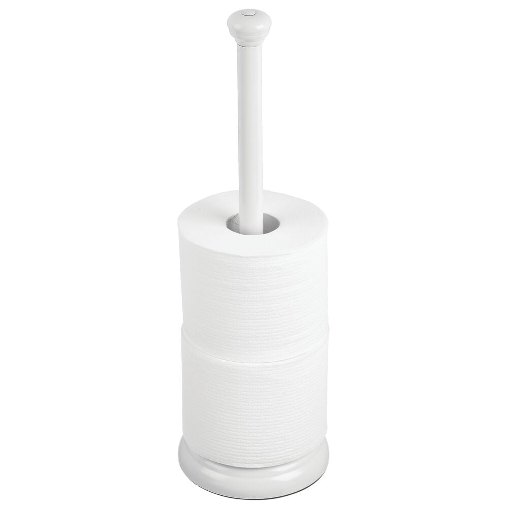 mDesign Metal Free-Standing Toilet Paper Holder - White