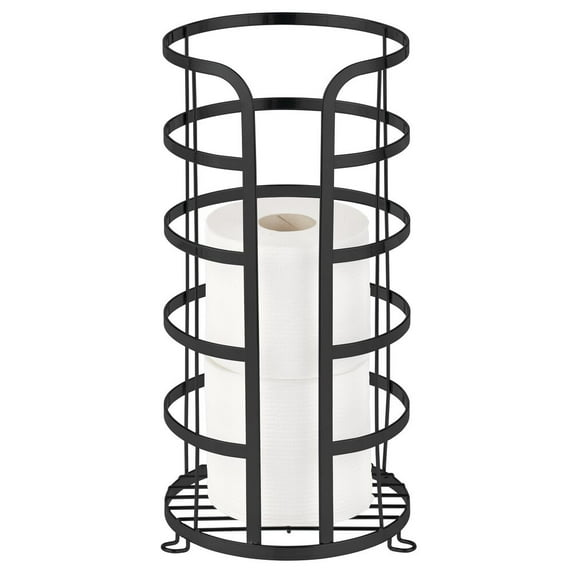 mDesign Metal Free Standing Toilet Paper Stand, Holds 3 Rolls - Black