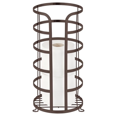 mDesign Metal Free Standing Toilet Paper Stand, Holds 3 Rolls - Bronze