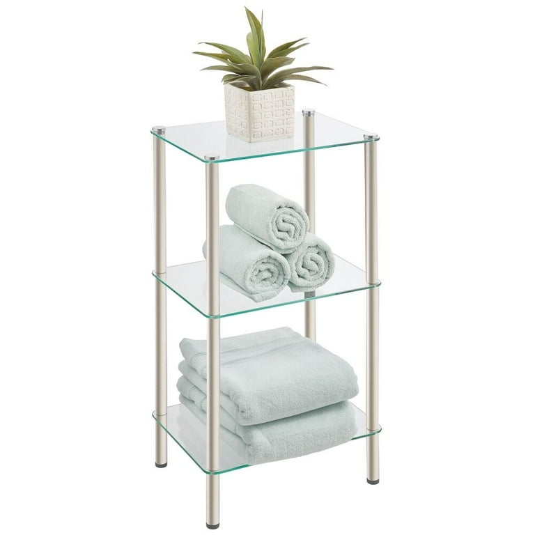 mDesign Metal/Glass 3-Tier Storage Tower with Open Glass Shelves - Chrome/ Clear