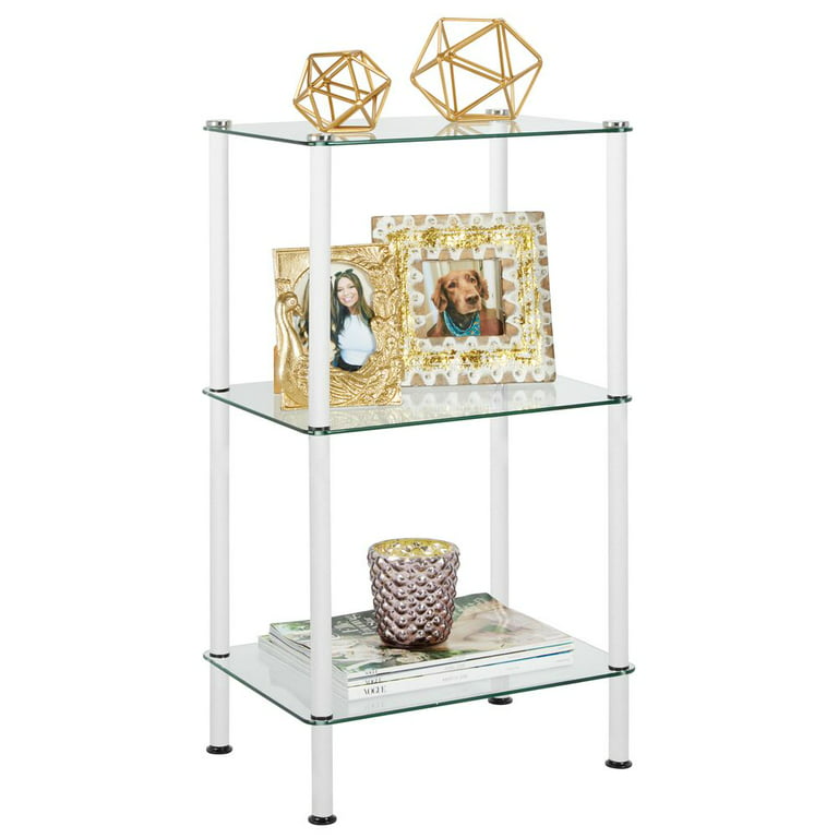 mDesign Metal/Glass 3-Tier Storage Tower with Open Glass Shelves - White/Clear