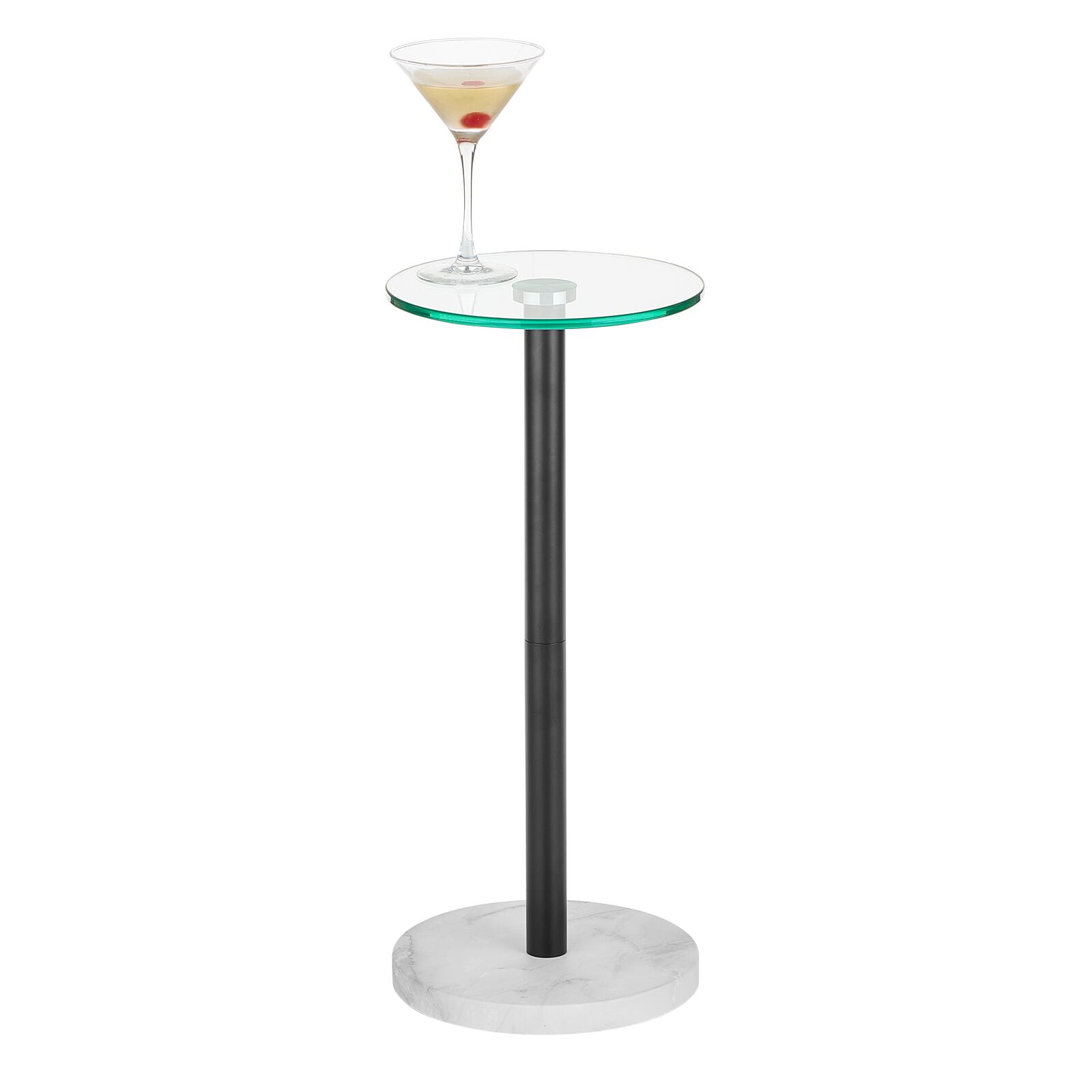 mDesign Metal/Glass Round Accent Side/End Drink Table, Black/White