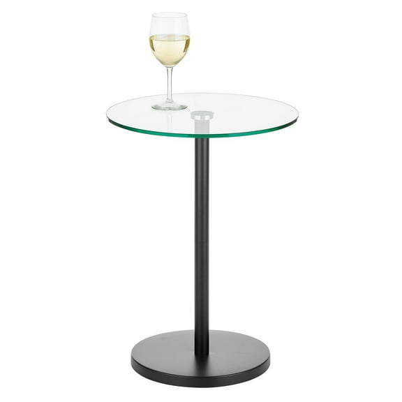 mDesign Metal/Glass Top Round Accent Side/End Drink Table Furniture, Matte Black