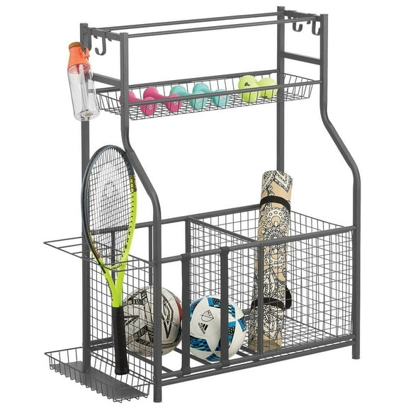mDesign Metal Heavy Duty Garage Sports Storage Rack with Top Shelf - Dark Gray