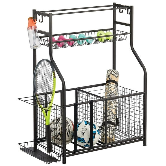 mDesign Metal Heavy Duty Garage Sports Storage Rack with Top Shelf - Matte Black