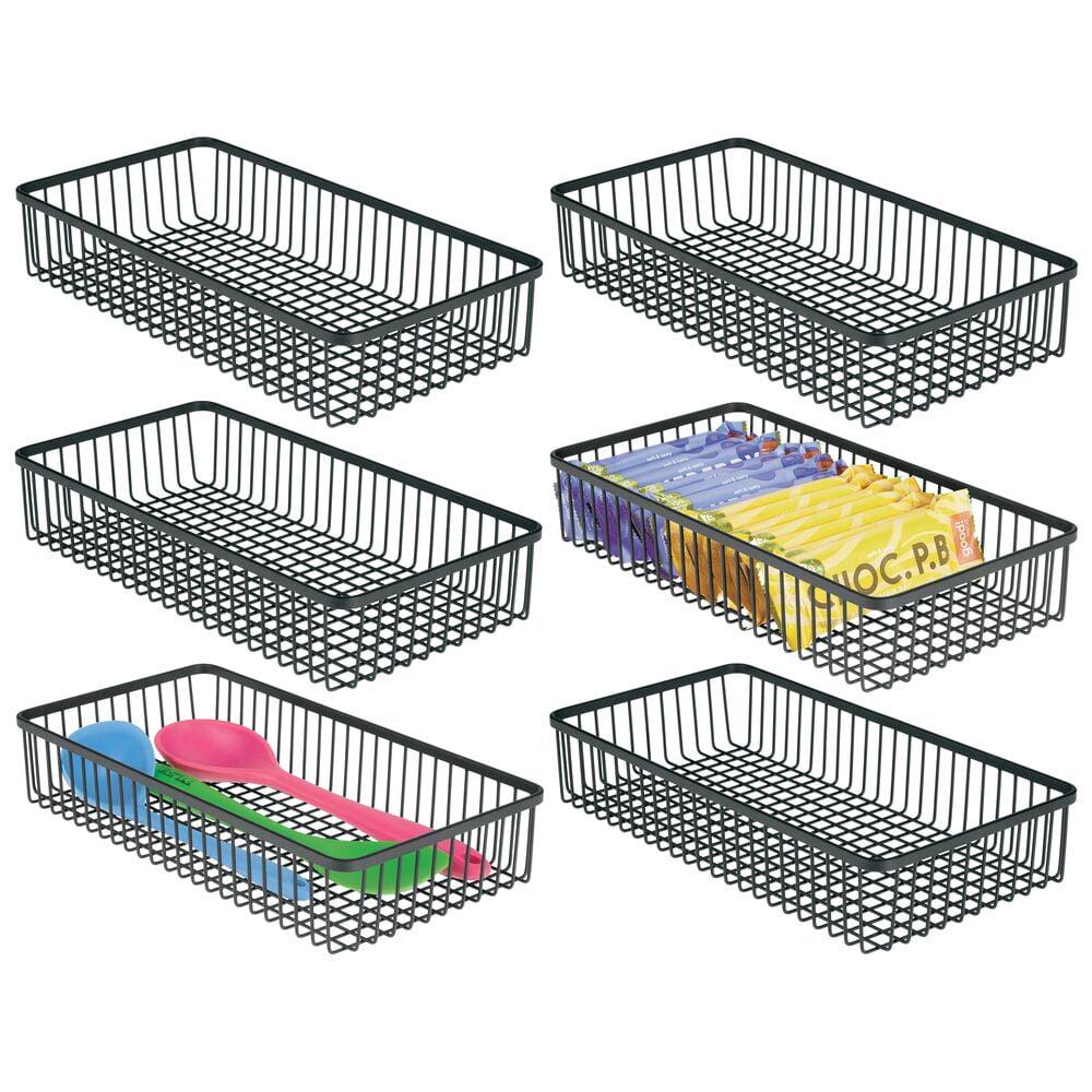 mDesign Metal Kitchen Drawer Organizer Tray, 12.1" Long, 6 Pack Black