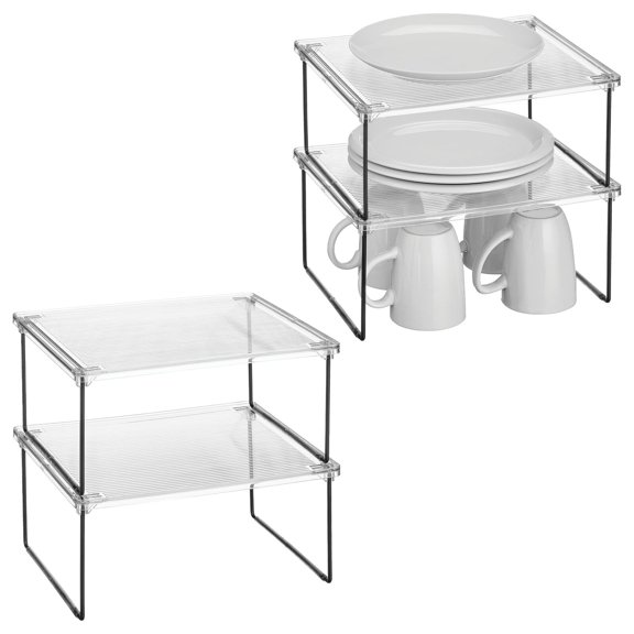 mDesign Metal Kitchen Cabinet Stack Storage Organizer, 4 Pack, Clear/Matte Black