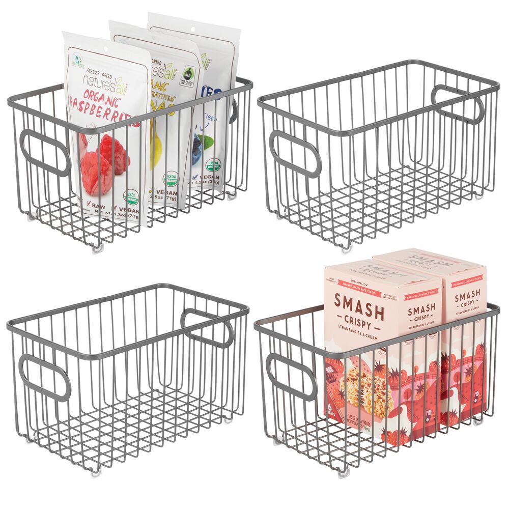 mDesign Metal Kitchen Pantry Food Storage Basket Bin, 10" Long, 4 Pack