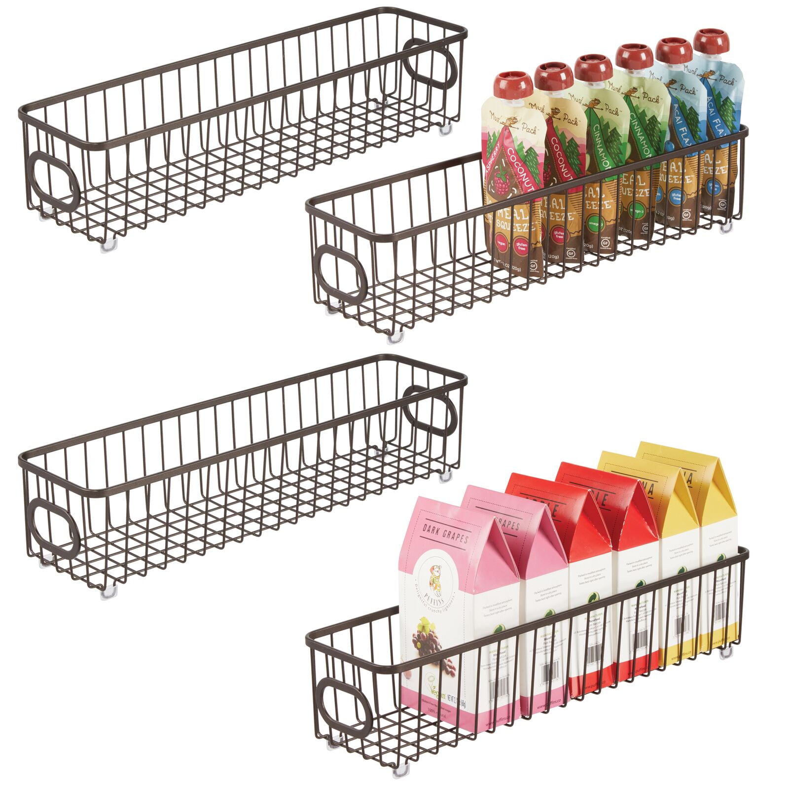 mDesign Metal Kitchen Pantry Food Storage Organizer Bin, X Long, 4 Pack