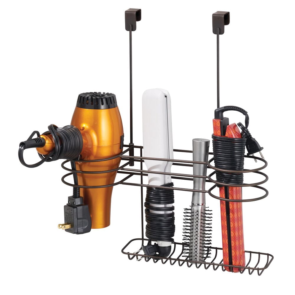 mDesign Metal Over Door Hair Care/Styling Tool Storage Basket