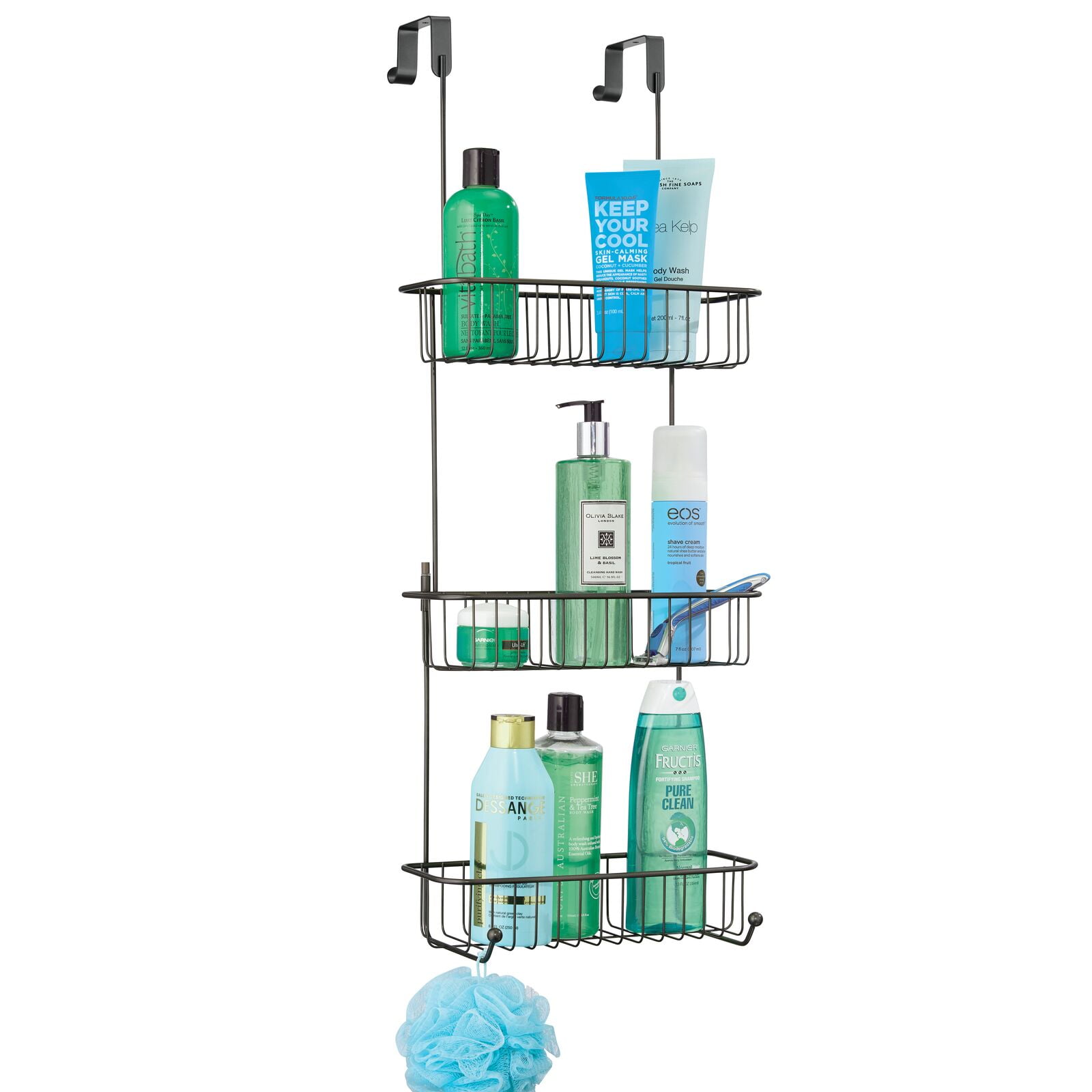 mDesign Rustproof Hanging Organization Basket Shelf, Metal Over Shower ...