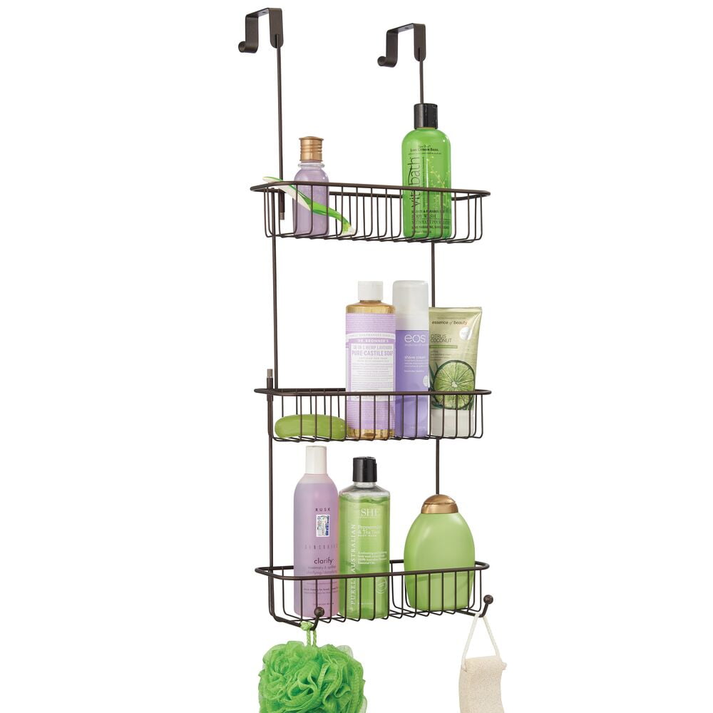 mDesign Metal Over Shower Door Caddy, Bathroom Storage Organizer - Black