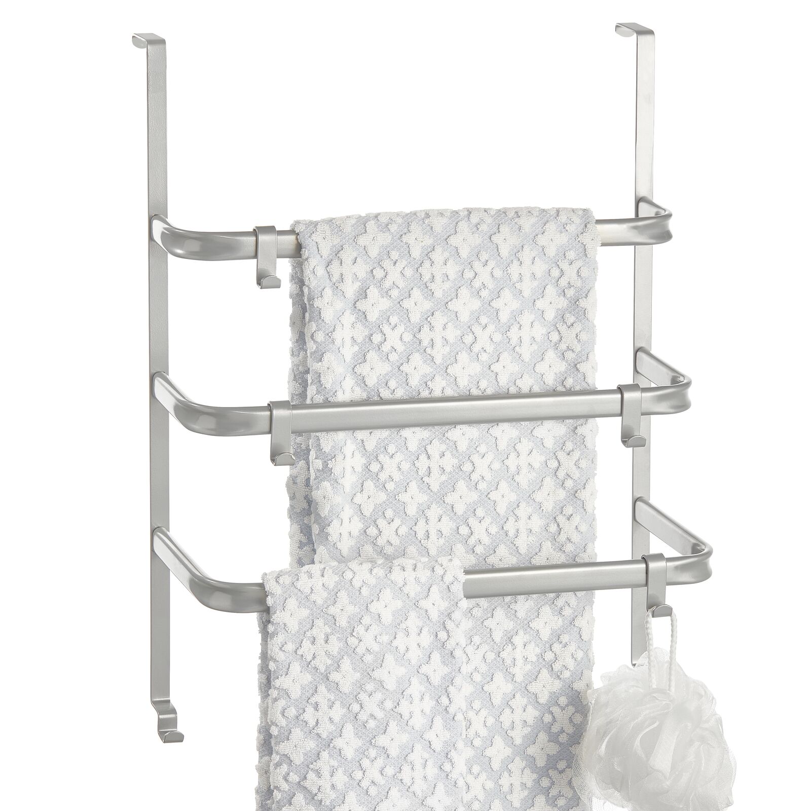 mDesign Metal Over Shower Door Towel Rack Holder for Bathroom, 4 Hooks