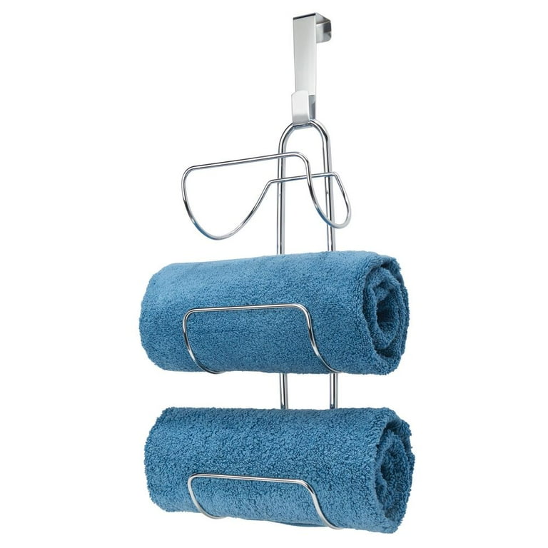 mDesign Metal Over Shower Door Towel Rack Storage Organizer 3 Tiers Chrome Walmart
