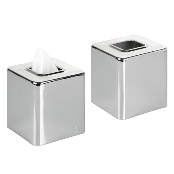 mDesign Metal Square Modern Tissue Box Cover Holder for Bathroom, 2 Pack, Chrome