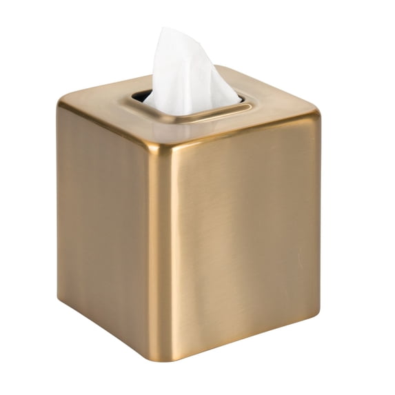 mDesign Metal Square Modern Tissue Box Cover Holder for Bathroom - Soft Brass