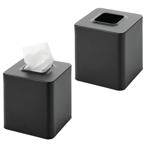 mDesign Metal Square Tissue Box Cover for Bathroom - 2 Pack - Black