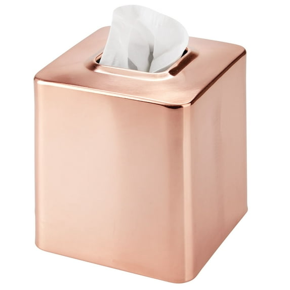 mDesign Metal Square Tissue Box Cover for Bathroom - Rose Gold