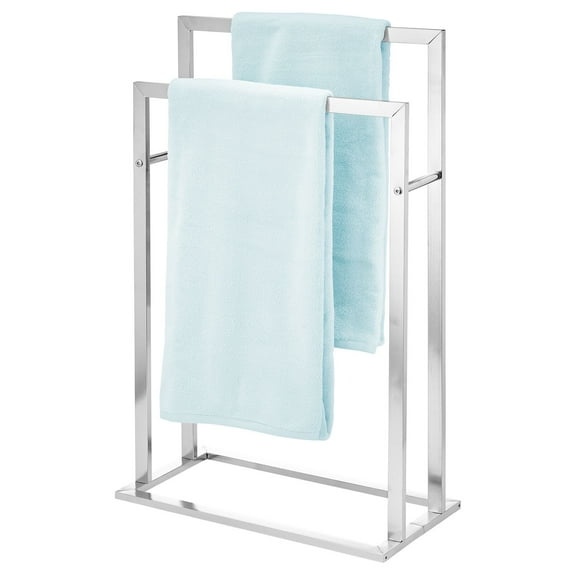 mDesign Metal Tall 2-Tier Free-standing Bathroom Towel Rack - Chrome