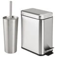 thumbnail image 1 of mDesign Metal Toilet Bowl Brush + Holder, Wastebasket - Set of 2, Brushed/Chrome, 1 of 9