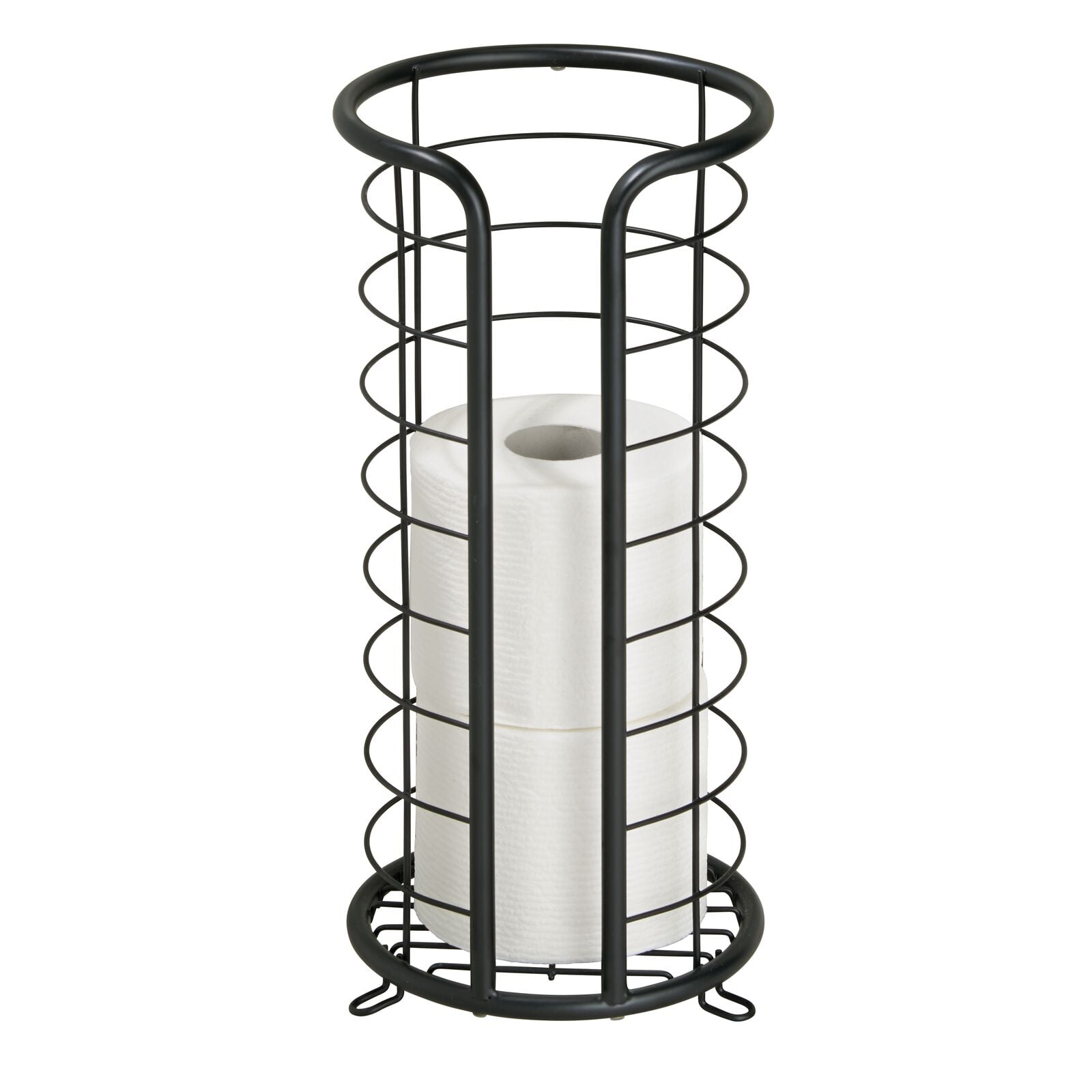 mDesign Metal Toilet Paper Holder - Freestanding 3 Roll Reserve - Matte Black