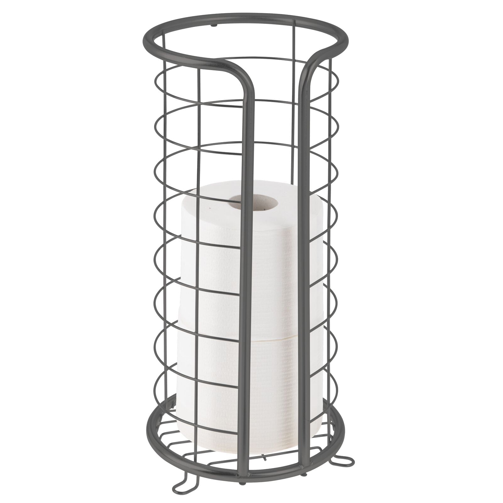 mDesign Metal Toilet Paper Holder Stand, Freestanding 3 Roll Reserve, Dark Gray