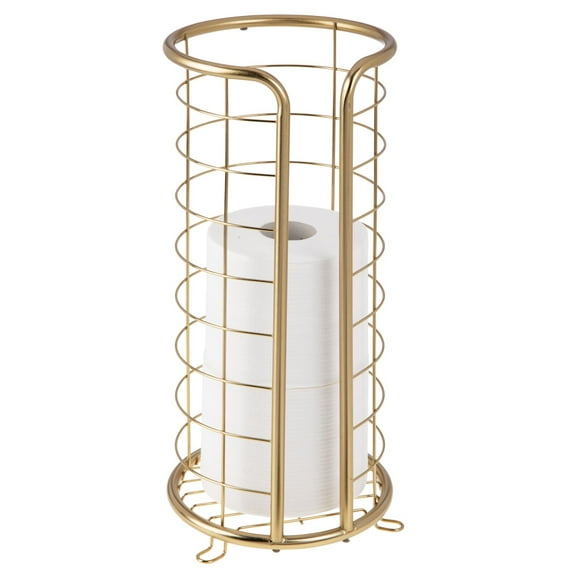 mDesign Metal Toilet Paper Holder Stand, Freestanding 3 Roll Reserve, Soft Brass