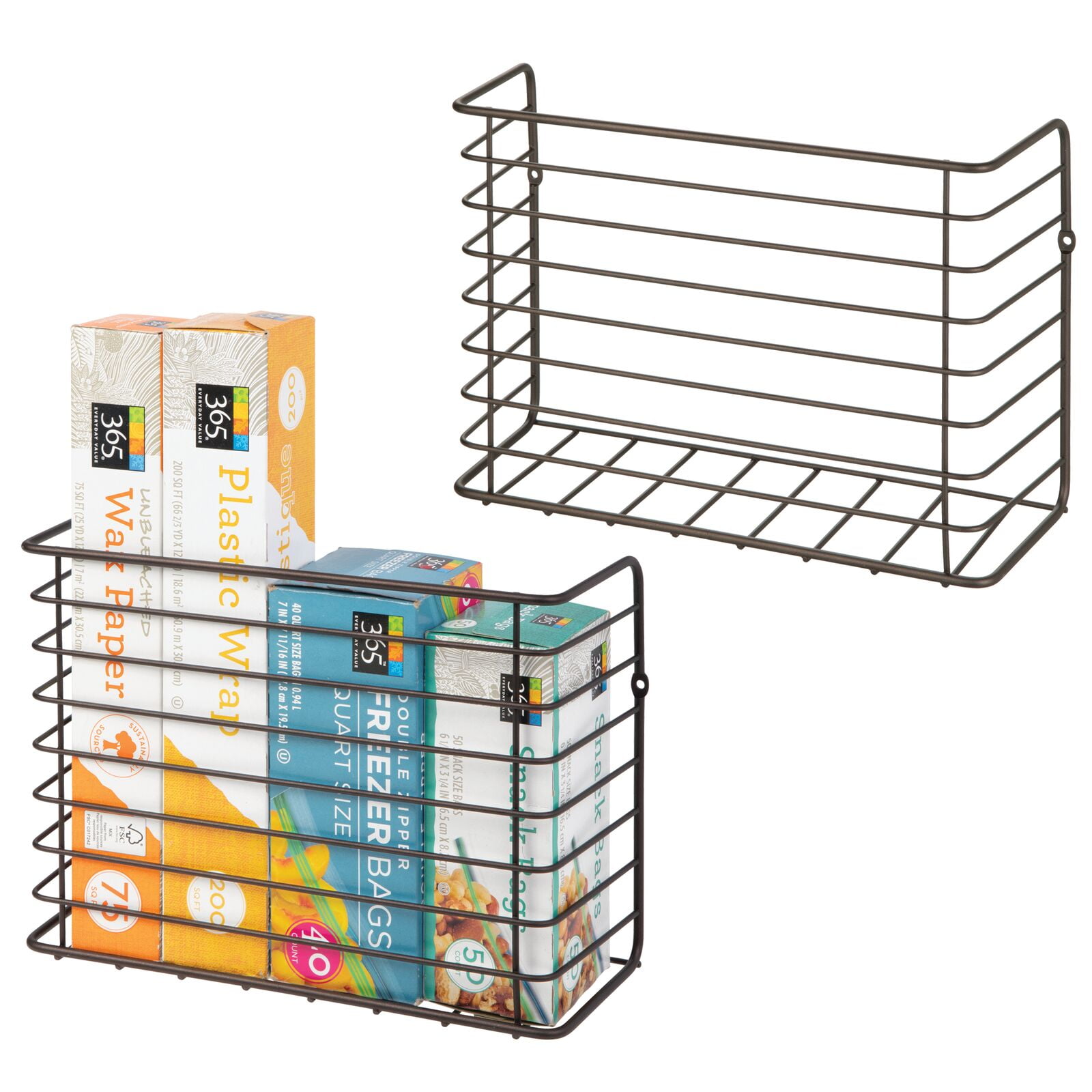 mDesign Metal Wall & Door Mount Kitchen Storage Basket, 2 Pack