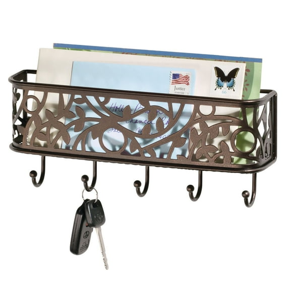 mDesign Metal Wall Mount Entryway Storage, Mail Sorter Basket - Bronze