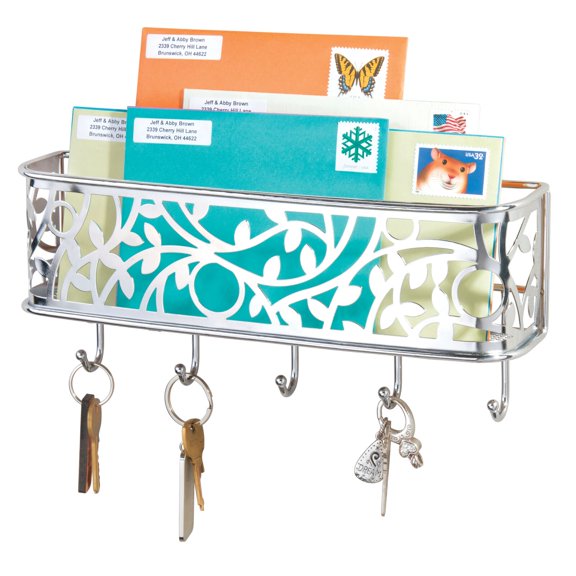 mDesign Metal Wall Mount Entryway Storage, Mail Sorter Basket - Chrome