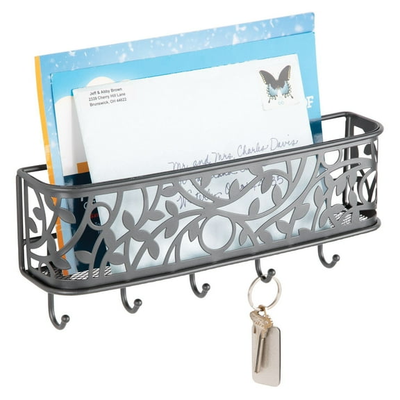mDesign Metal Wall Mount Entryway Storage, Mail Sorter Basket - Graphite Gray